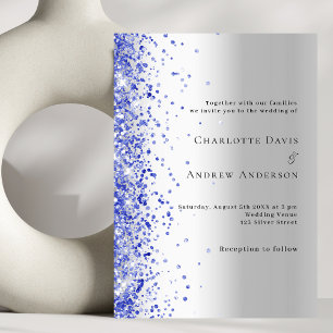 Silver blå glitter bröllop inbjudningar