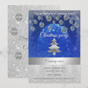 silver/blå glitter, julhelg, party inbjudningar