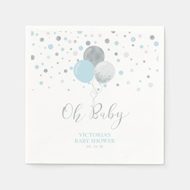 Silver & Blå Oh Baby Babyfirande Pappersservett (Framsidan)