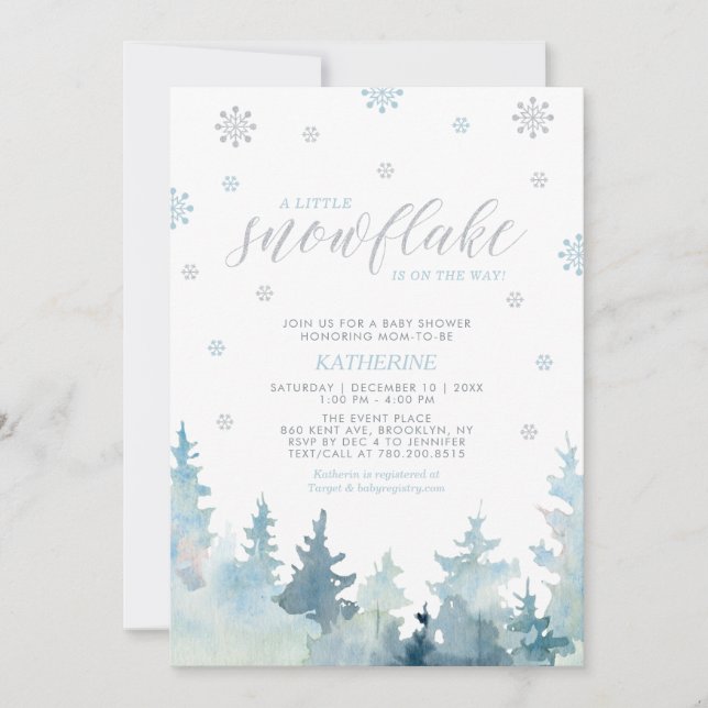 Silver & Blå | Snöflinga Vinter Pojke Babyshower Inbjudningar (Framsida)