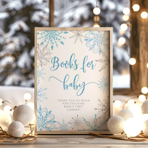 Silver blå snöflingor Bokar för baby Poster