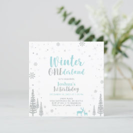 Silver & Blå Vinter Onederland 1:a Första Födelsed Inbjudningar