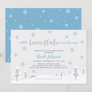 Silver & Blå Vinter Värld Pojk Babyshower Inbjudningar
