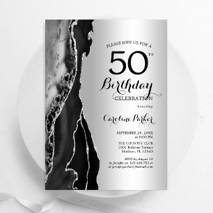 Silver Black Agate 50:e födelsedagen Inbjudningar