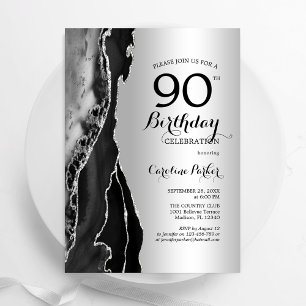 Silver Black Agate 90:e Birthday Inbjudningar