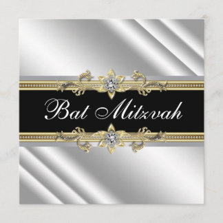 Silver Black and Gold Bat Mitzvah Inbjudningar