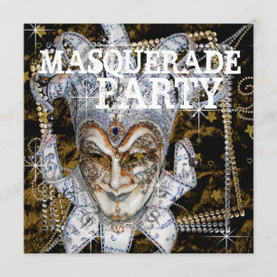 Silver Black and Guld Mask Masquertae Party Inbjudningar