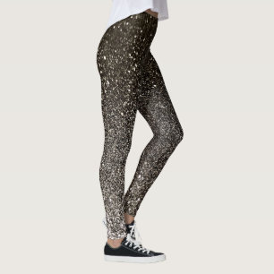 Silver Black and White Glitter Ombre Sparkles Yoga Leggings