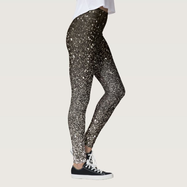 Silver Black and White Glitter Ombre Sparkles Yoga Leggings (Höger)