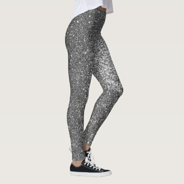 Silver Black and White Glitter Sparkles Yoga Leggings (Höger)