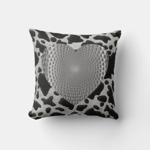 Silver & Black Animal Print Silver Prismatic Heart Kudde