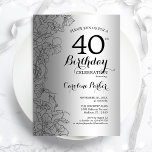 Silver Black Blommigt 40:e födelsedagen Party Inbjudningar<br><div class="desc">Silver Black Blommigt 40:e födelsedagsinbjudan. Minimalistisk modern design med botaniska konturaccenter för teckning och typsnitt för typgrafiska skript. Enkel inbjudan-kortsperfekt för trendig för en snyggt kvinna på dagen firande. Kan anpassas till vilken ålder som helst. Skrivna Zazzle-inbjudningar eller digital utskrivbar mall för omedelbar nedladdning.</div>