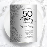 Silver Black Blommigt 50:e Födelsedagsfesten Inbjudningar<br><div class="desc">Silver Black Blommigt 50 Födelsedagsfest inbjudan. Minimalistisk modern design med botaniska konturaccenter för teckning och typsnitt för typgrafiska skript. Enkel inbjudan-kortsperfekt för trendig för en snyggt kvinna på dagen firande. Kan anpassas till vilken ålder som helst. Skrivna Zazzle-inbjudningar eller digital utskrivbar mall för omedelbar nedladdning.</div>