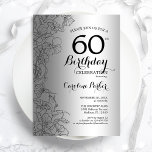 Silver Black Blommigt 60:e Födelsedagsfesten Inbjudningar<br><div class="desc">Silver Black Blommigt 60 Födelsedagsfest inbjudan. Minimalistisk modern design med botaniska konturaccenter för teckning och typsnitt för typgrafiska skript. Enkel inbjudan-kortsperfekt för trendig för en snyggt kvinna på dagen firande. Kan anpassas till vilken ålder som helst. Skrivna Zazzle-inbjudningar eller digital utskrivbar mall för omedelbar nedladdning.</div>