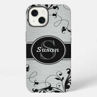 Silver Black Blommigt Swirls