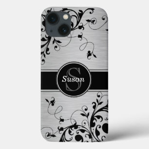 Silver Black Blommigt Swirls