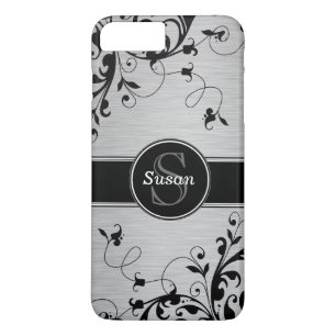 Silver Black Blommigt Swirls