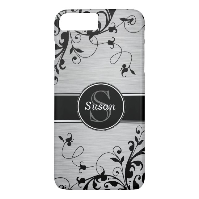 Silver Black Blommigt Swirls Case-Mate iPhone Skal (Baksida)