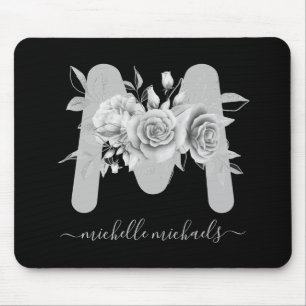 Silver Black Blommigt Watercolor Monogram Musmatta