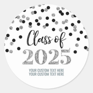 Silver Black Confetti Studenten 2025 Runt Klistermärke