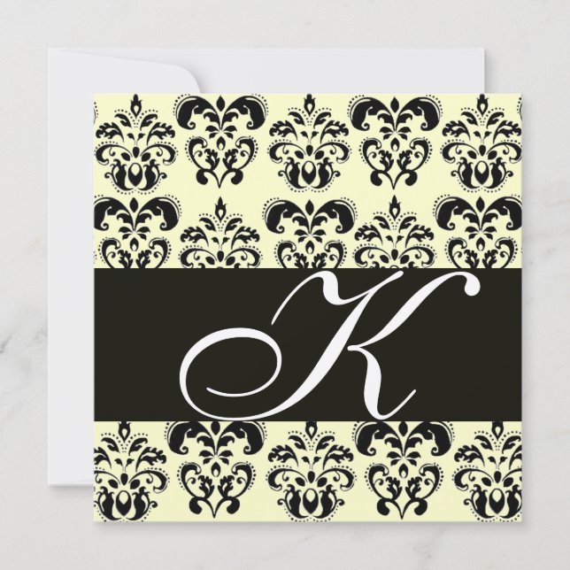 SILVER & BLACK  DAMASK MONOGRAM , vit Inbjudningar (Framsida)
