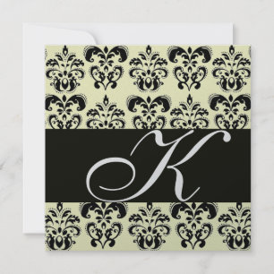 SILVER & BLACK DAMASK MONOGRAM , vit Inbjudningar