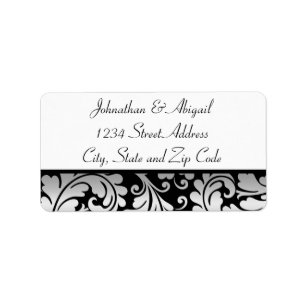 Silver Black Damask Pattern Adressetikett