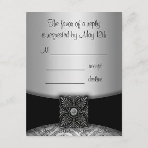 Silver & Black Damask RSVP-kort OSA Kort