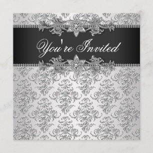 Silver Black Damask Svart Damast Firande Inbjudningar