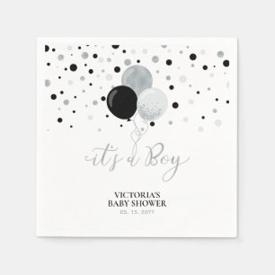 Silver & Black Det är en pojke Baby Shower Servett