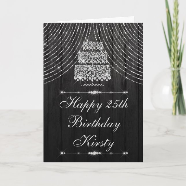 Silver Black Diamond Curtain Cake Birthday Kort (Framsida)