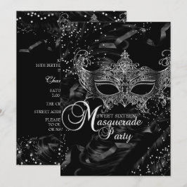 Silver Black Diamond Mask Masquuppad Sweet 16 Inbjudningar