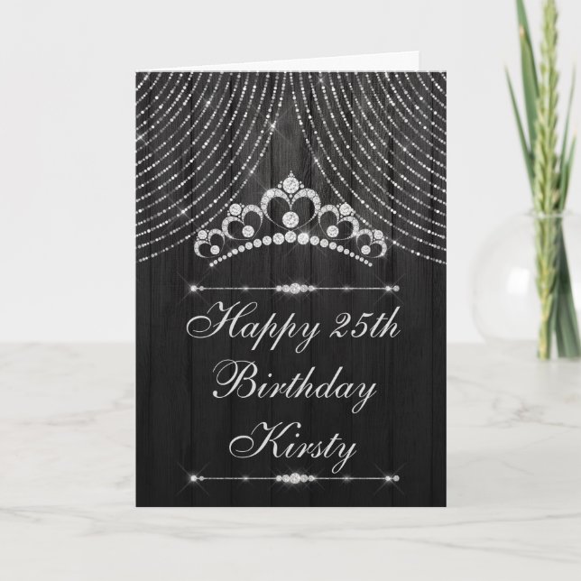 Silver Black Diamond Tiara Birthday Kort (Framsida)