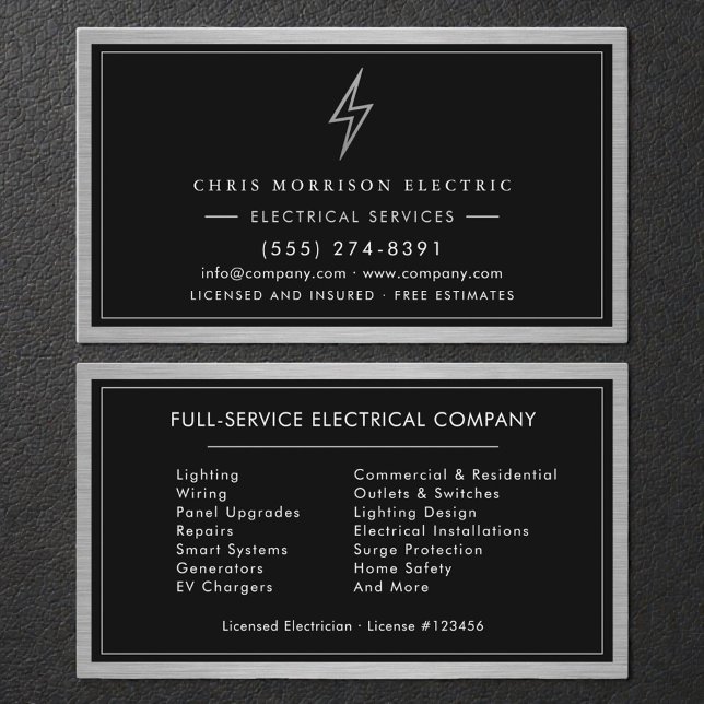 Silver & Black Electrical Services Elektriker Visitkort (Skapare uppladdad)