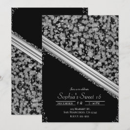 Silver & Black Elegant Glam Söt 16-årsfestival Inbjudningar