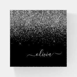 Silver Black Elegant Glitter Monogram Namn