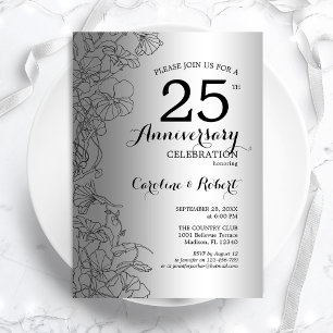 Silver Black Floral 25-årsjubileum Inbjudningar