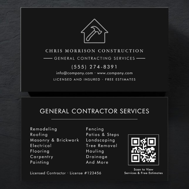 Silver Black General Contractor QR Code Visitkort (Skapare uppladdad)