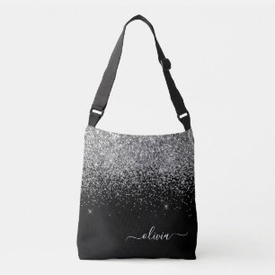 Silver Black Girly Glitter Gnistra Monogram Namn Axelväska