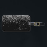 Silver Black Girly Glitter Gnistra Monogram Namn Bagagebricka<br><div class="desc">Silver och Svarta Gnistran Glitter Monogram Namn och Märkrn för första resgodspåse. Luggage Tag gör perfekten söt 16-årsdag,  bröllop,  möhippa,  babydusch eller bachelorette-festgåva till någon som dekorerar hennes rum i stil.</div>