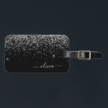 Silver Black Girly Glitter Gnistra Monogram Namn Bagagebricka<br><div class="desc">Silver och Svarta Gnistran Glitter Monogram Namn och Märkrn för första resgodspåse. Luggage Tag gör perfekten söt 16-årsdag,  bröllop,  möhippa,  babydusch eller bachelorette-festgåva till någon som dekorerar hennes rum i stil.</div>