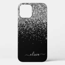 Silver Black Girly Glitter Gnistra Monogram Namn C