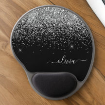 Silver Black Girly Glitter Gnistra Monogram Namn
