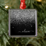 Silver Black Girly Glitter Gnistra Monogram Namn Julgransprydnad Metall<br><div class="desc">Silver och Svarta Glitter Monogram Namn och den första julprydnaden. Det gör perfekten söt 16-årsjubileum,  bröllop,  möhippa,  årsdag,  babydusch eller bachelorette-fest för någon som glam lyxen och chic stilar i kärlek.</div>
