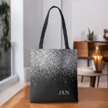 Silver Black Girly Glitter Gnistra Monogram Namn Tygkasse<br><div class="desc">Black and Silver Faux Gnistra och Glitter Elegant Monogram Bok Bag. Denna Bok-bag kan anpassas så att den omfattar ditt första och första namn och ges som julklapp,  Sverige 16 födelsedagar,  Möhippa eller Bröllop.</div>