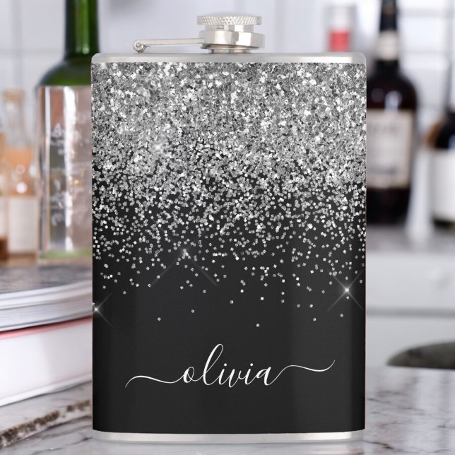 Silver Black Glitter Anpassningsbar Monogram Namn Fickplunta (Skapare uppladdad)