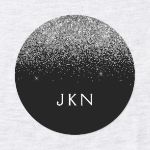 Silver Black Glitter Chic Monogram Namn Klistermärke