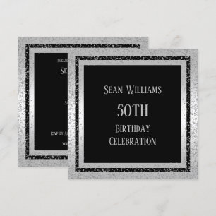 Silver & Black Glitter Framed Man är 50:e födelsed Inbjudningar