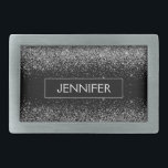 Silver Black Glitter Girly Monogram Namn<br><div class="desc">Silver och Svarta Gnistran Glitter Monogram Namn Bälte Buckle. Detta gör perfekt studenten,  söt 16 16,  18,  21,  30,  40,  50,  60,  70,  80,  90:e,  100-årsdag,  bröllop,  möhippa,  årsdag,  babydusch eller bachelorette-gåva till någon som glam lyx och chic stilar.</div>