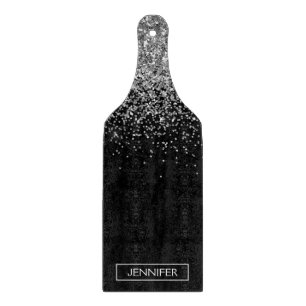 Silver Black Glitter Girly Monogram Namn